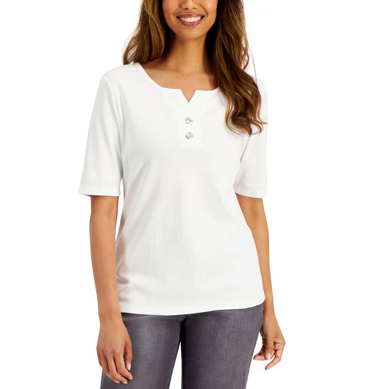 Karen Scott Petite Cotton Henley Top